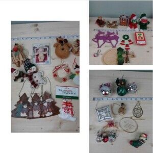 34 Lot VTG Christmas Ornament  Sequin Snowman Metal Ball Stocking Rustic